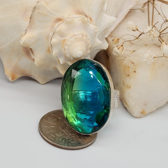 Large Silver 925 Ring Raw Ametrin Stone - Picture 3 of 13